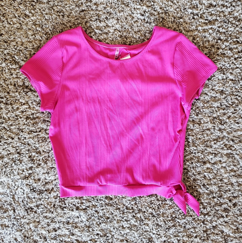 ANTHRO "Vitamin A" Bright Pink Tie Crop Tee NWT